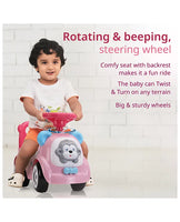 Kids push car featuring safety guard, backrest, and under-seat storage.