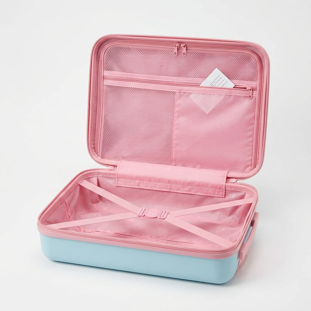 18 inch toddler spinner luggage bag with pink telescoping trolley handle extended, product shot