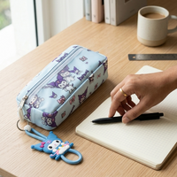 Kuromi zipper pencil case with rubber keychain charm kawaii