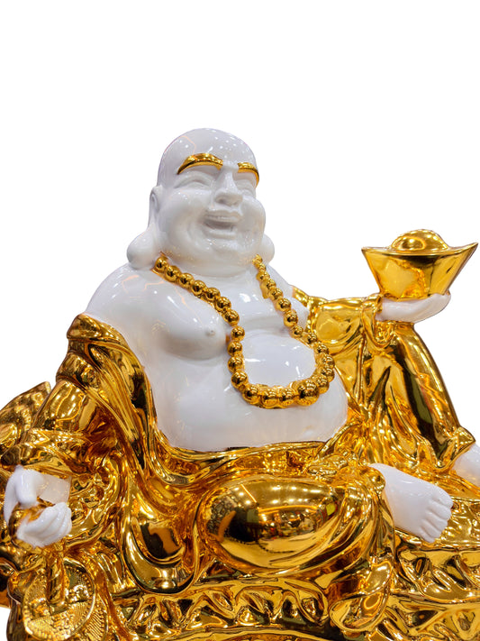 Golden Laughing Buddha resin statue for home décor and good luck