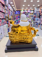 Laughing Buddha Statue – 13.5” White & Gold Idol