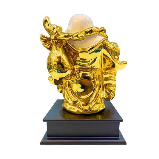 Handcrafted Laughing Buddha Idol in Gold Finish Resin – Smiling Buddha Statue for Home and Office Prosperity Décor