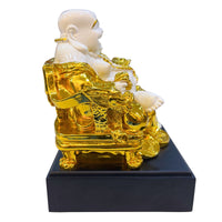 Smiling Buddha figurine handcrafted in resin for peaceful home decoration