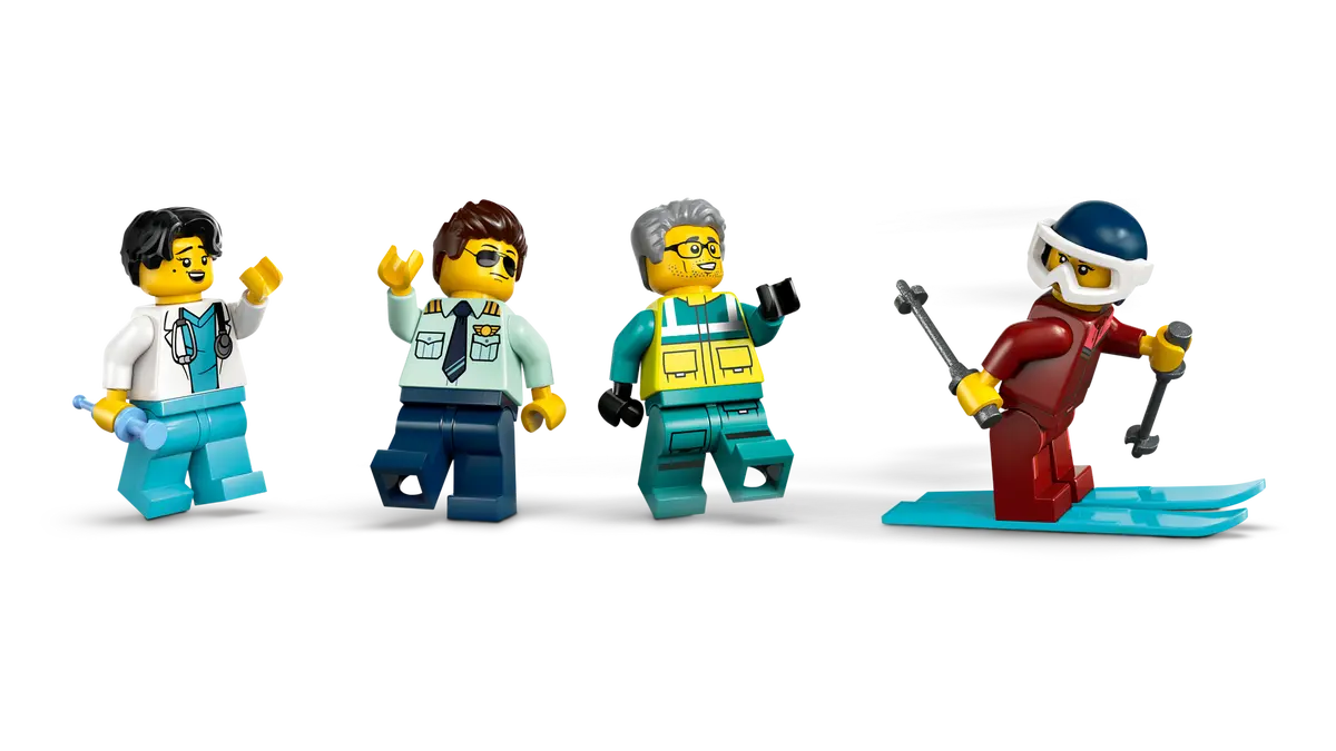 LEGO City pilot, paramedic, and patient minifigures