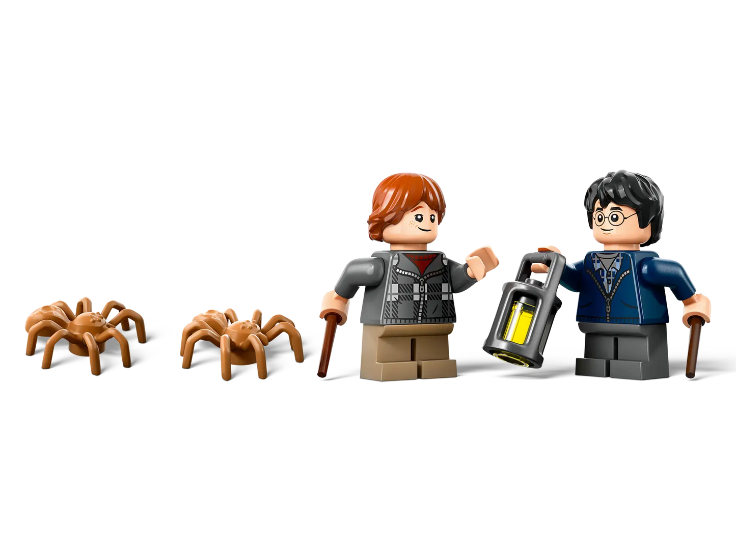 Harry Potter and Ron Weasley LEGO minifigures with Aragog spider