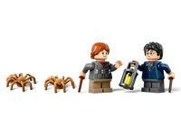 Harry Potter and Ron Weasley LEGO minifigures with Aragog spider