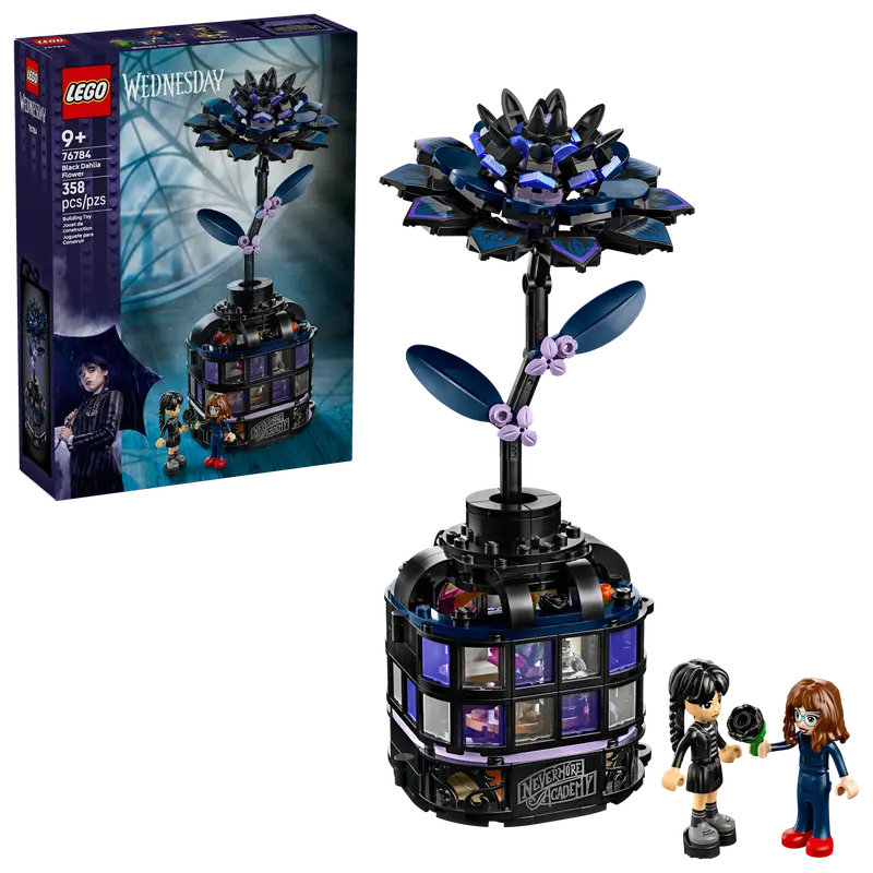 LEGO Black Dahlia Flower – 358-Piece Creative Building Set for Ages 9+ | Elegant Gothic Botanical Display with Minifigures