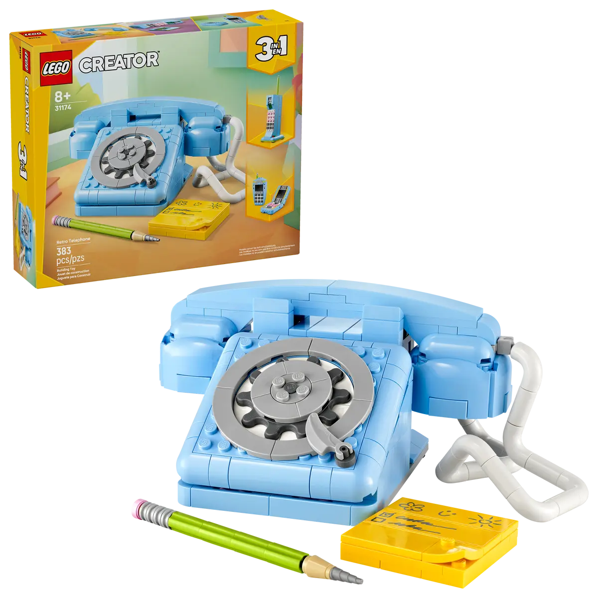 LEGO Creator Retro Telephone – 383-Piece Vintage-Inspired 3-in-1 Building Set for Kids Ages 8+ | Creative Nostalgic Home Display Model