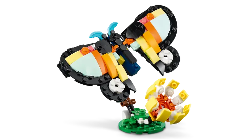 LEGO tropical toucan bird model with colorful beak