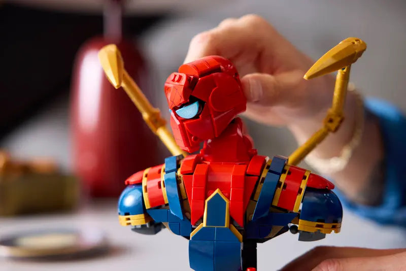 Close-up details of LEGO Marvel Iron Spider-Man Bust