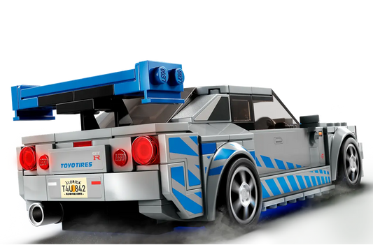 back view of LEGO Nissan Skyline GT-R (R34) Fast & Furious model