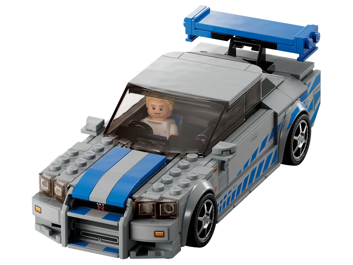Front view of LEGO Nissan Skyline GT-R (R34) Fast & Furious model