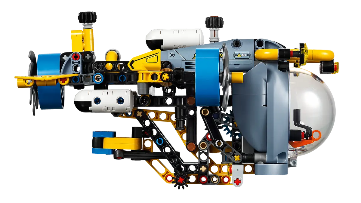 Close-up of LEGO Technic submarine cockpit and interior details
