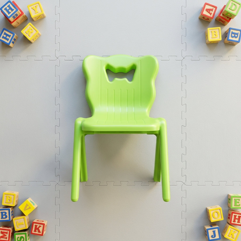 Green children's fancy chair with wing backrest for playroom and classroom use