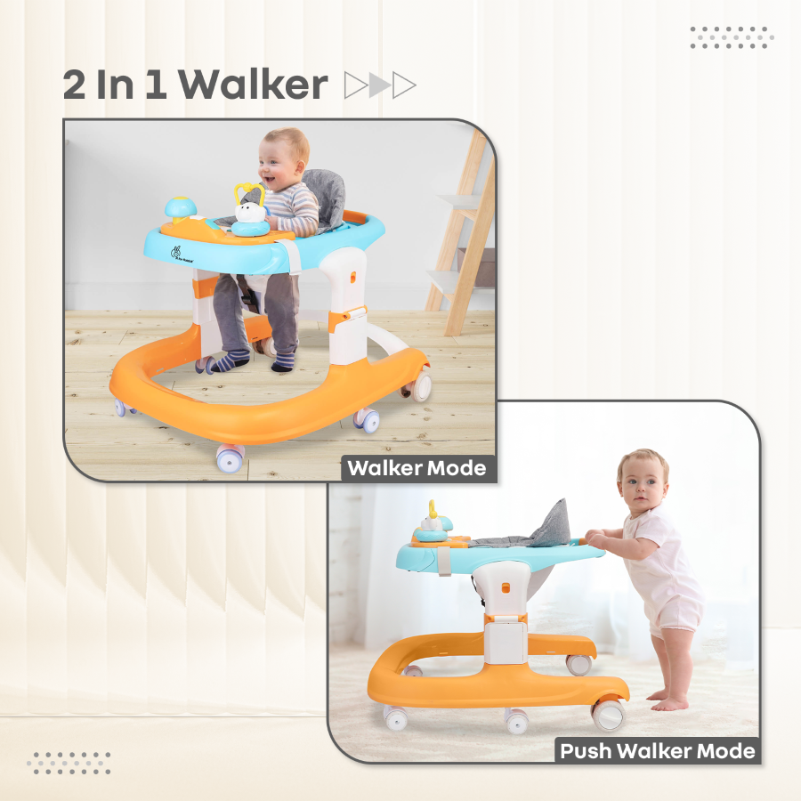 Infant using Little Feet Sportz Baby Walker to learn first steps