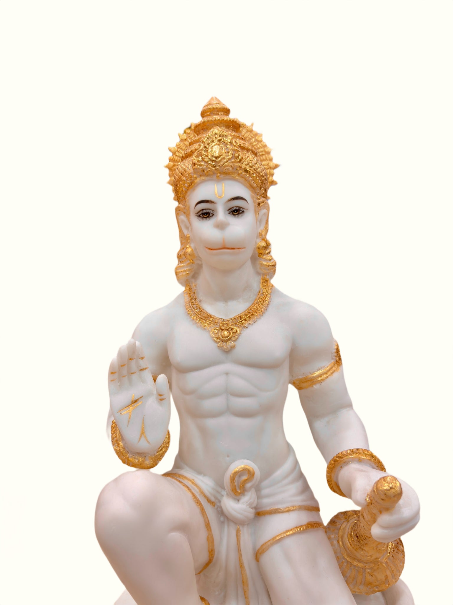 "Lord Hanuman Idol 15.5 Inch White Matte Polyresin Statue Front View"