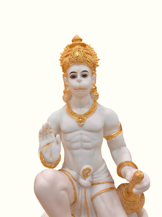 "Lord Hanuman Idol 15.5 Inch White Matte Polyresin Statue Front View"