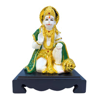“Golden and white Lord Hanuman idol made of high-quality resin – perfect for home temple, pooja room, and spiritual décor.”