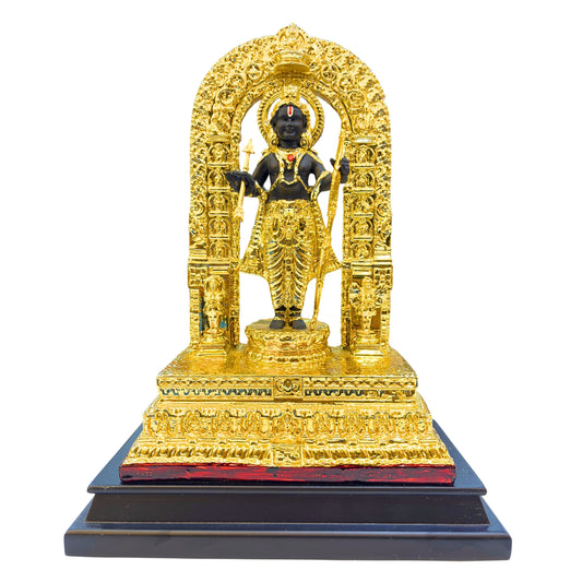Handcrafted Lord Ram Idol with Golden Temple Arch – Gold Finish Resin Statue for Home Temple Décor