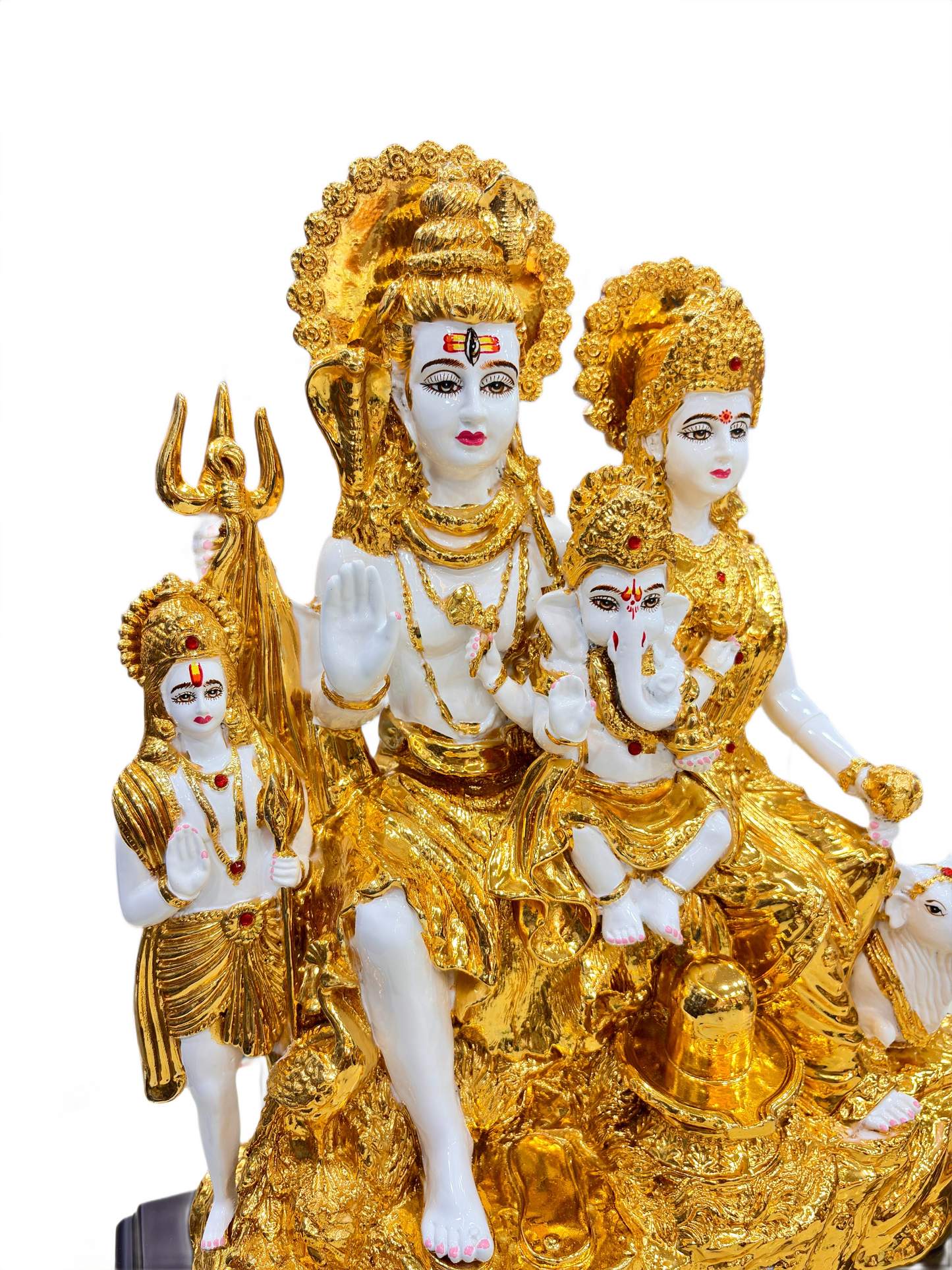 Golden Polystone Shiv Parivar Idol – Lord Shiva Family Statue for Home Mandir & Spiritual Gift