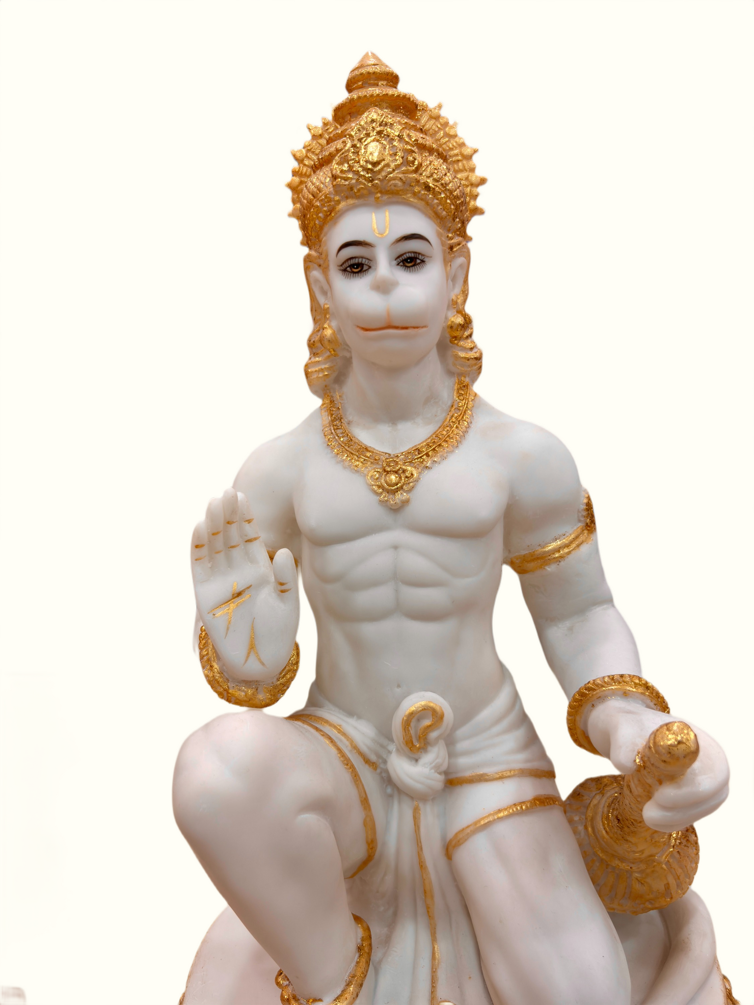 "Hanuman Ji Murti White Matte Polyresin 15.5 Inch for Puja Room"