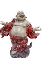 Laughing Buddha Statue – 1.1 Feet Premium Resin Idol with Red Robe | Symbol of Prosperity, Good Luck & Happiness for Home & Office Décor