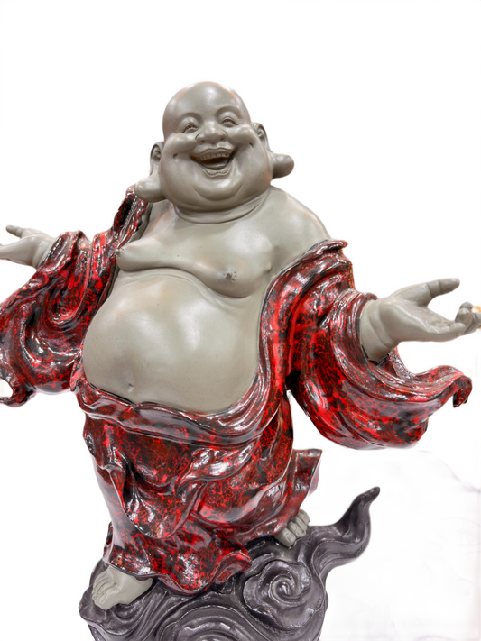 Laughing Buddha Statue – 1.1 Feet Premium Resin Idol with Red Robe | Symbol of Prosperity, Good Luck & Happiness for Home & Office Décor