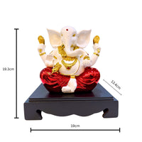 Lord Ganesha Idol with full dimensions – 19.3 cm Height, 19 cm Length, 13.4 cm Width – White and Red Resin Ganpati Statue for Prosperity & Blessings