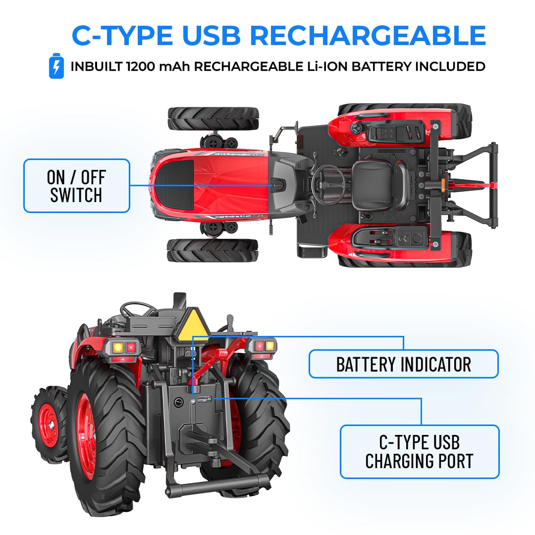 Mahindra OJA RC Tractor Toy with LED Lights – Rechargeable Remote Control Toy