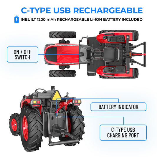 Mahindra OJA RC Tractor Toy with LED Lights – Rechargeable Remote Control Toy