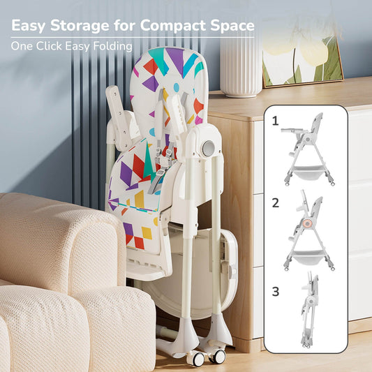 Side view of Marshmallow High Chair demonstrating 3 recline modes