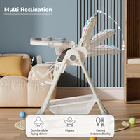 Close-up of adjustable, removable double meal tray on Marshmallow High Chair