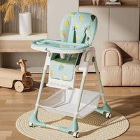 Baby high chair with 3 recline modes for feeding and resting.