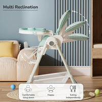 High chair with secure safety harness for infants and toddlers.