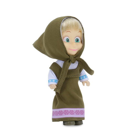 Masha and the Bear 12 cm toy doll front view in olive dress