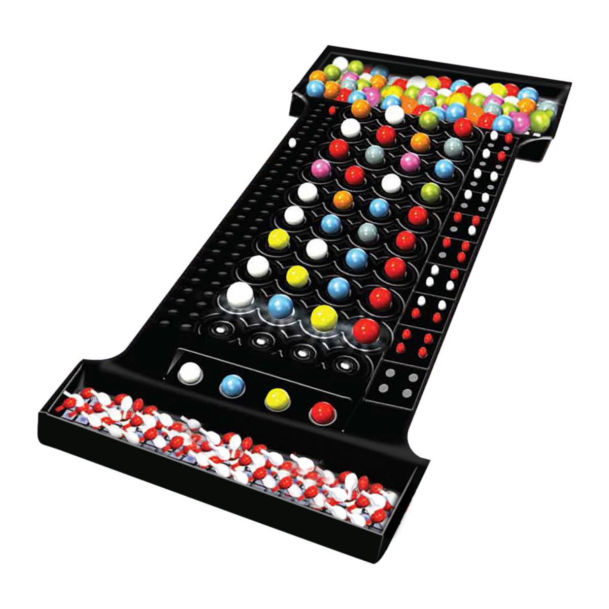 Setup of Hasbro Mastermind strategy game with pegs