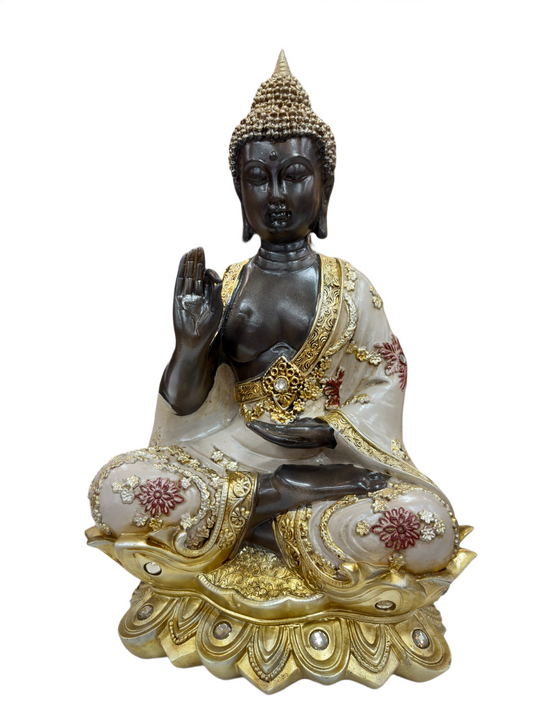 Gautam Buddha Statue for Home Decor – 15.5 Inch Handcrafted Resin Idol with Golden Detailing for Peace & Prosperity