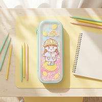 Transparent front glitter pencil case with lemon and star confetti – cute stationery gift for girls