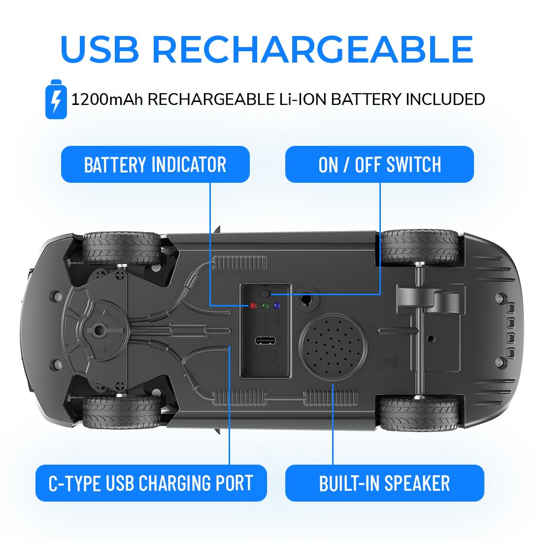 Mirana Tracer RC car with LED lights and music effects for kids