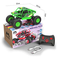 Monster truck RC toy with rechargeable USB charging cable included.