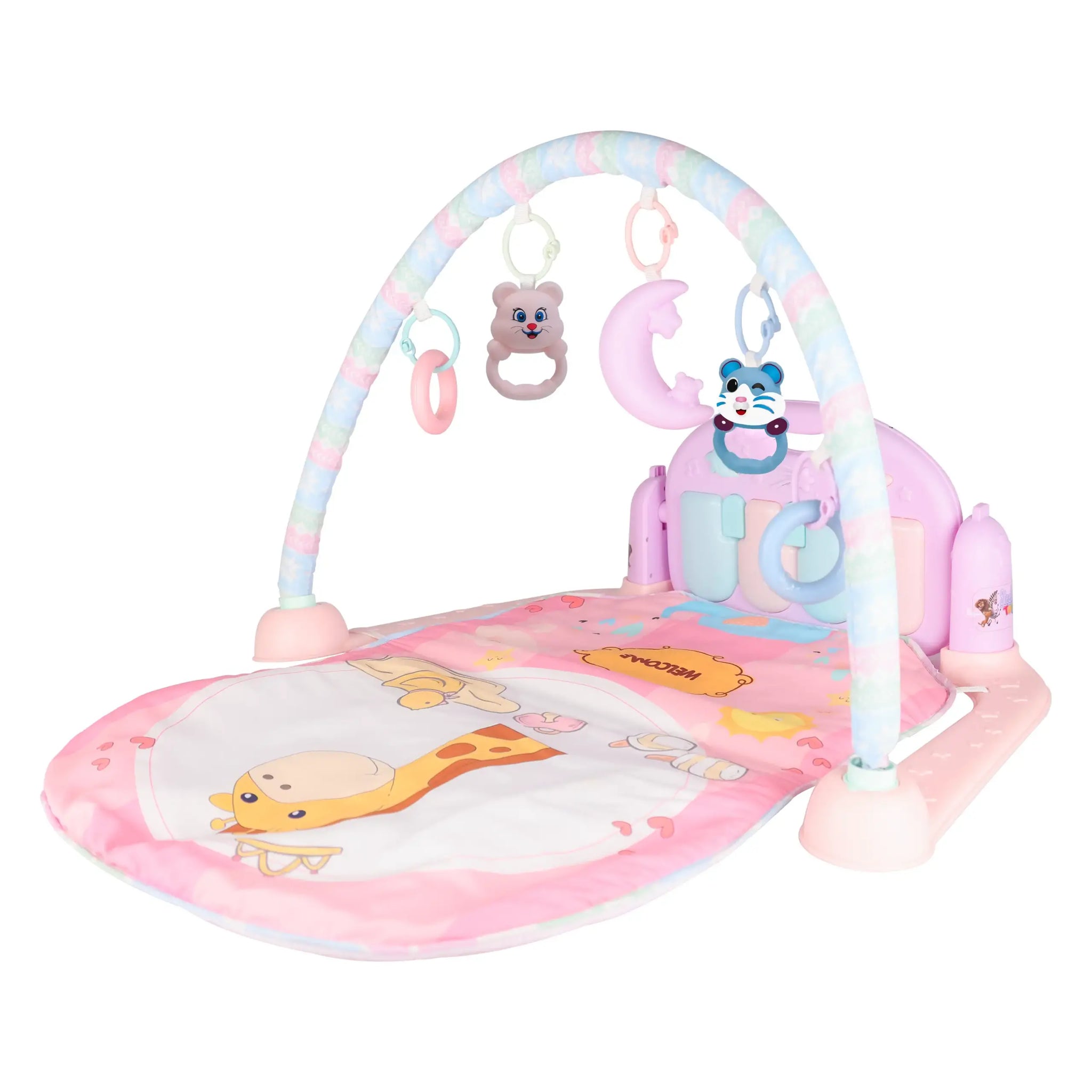 Musical Baby Play Mat with Piano Keys and Hanging Rattles