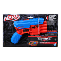 Compact handheld NERF Fang QS-4 Blaster in blue and orange