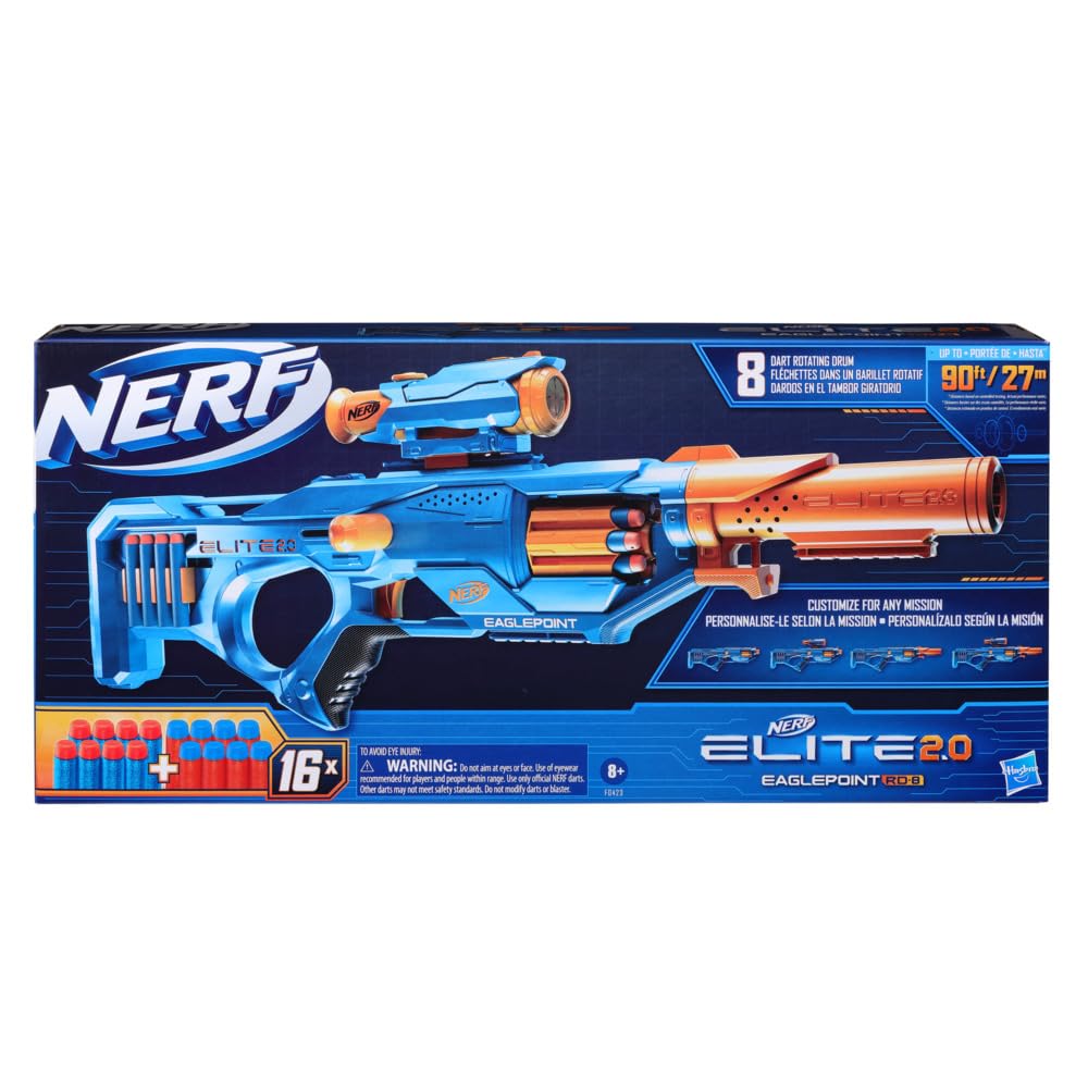 NERF Elite 2.0 Eaglepoint RD-8 Blaster packaging with 16 foam darts