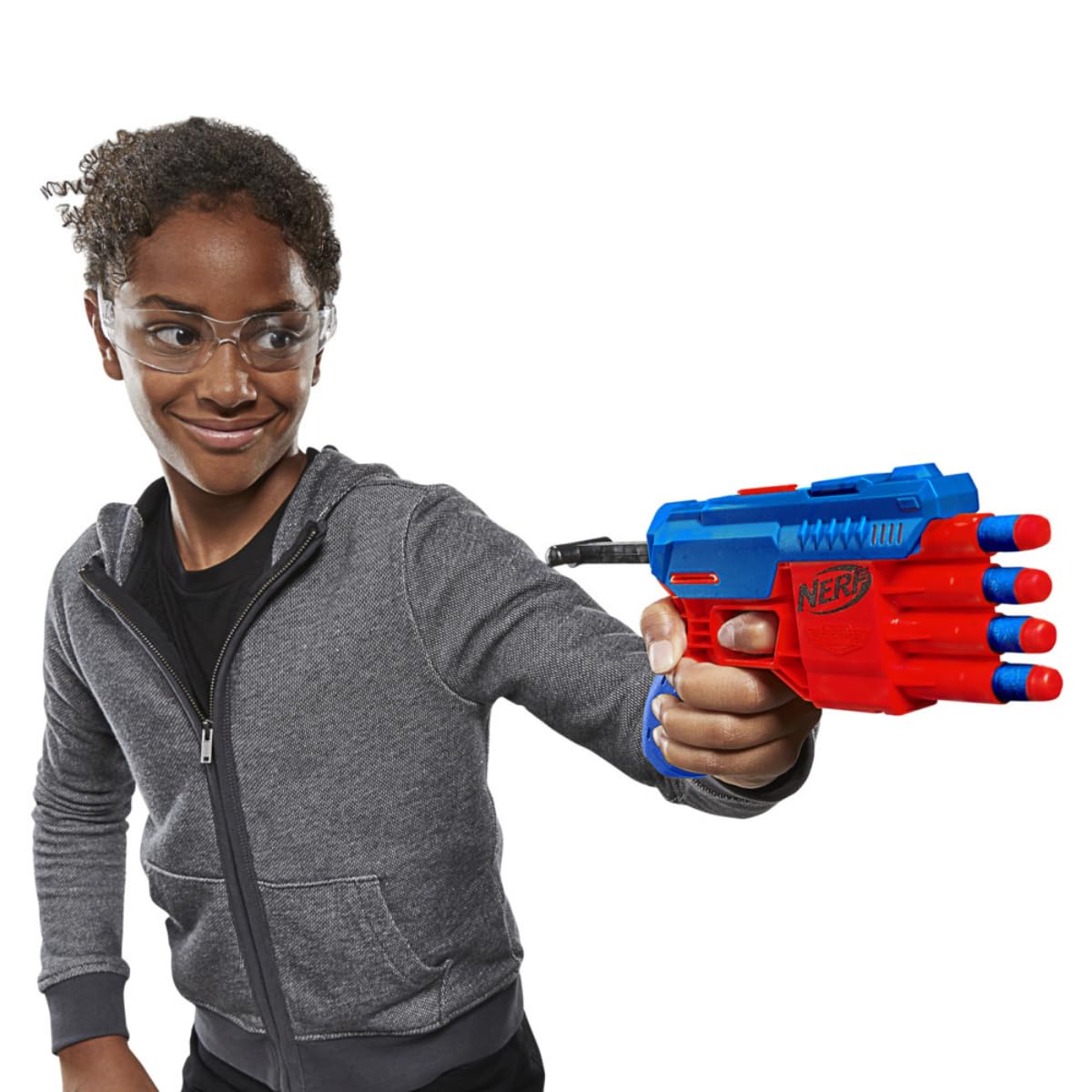 Kid playing with NERF Fang QS-4 Blaster outdoors