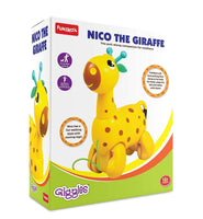 Packaging box of Nico the Giraffe pull along toy showing brand and product details