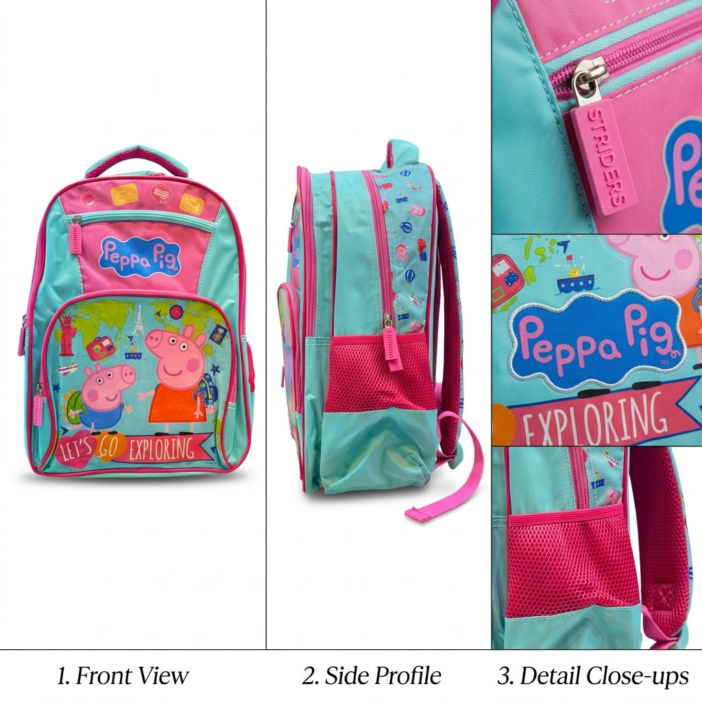 16 inch peppa pig school bag for kids with front pocket and bottle holder