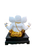 Golden Polystone Sitting Ganesha Idol – Hindu God Statue for Home Mandir & Spiritual Gift