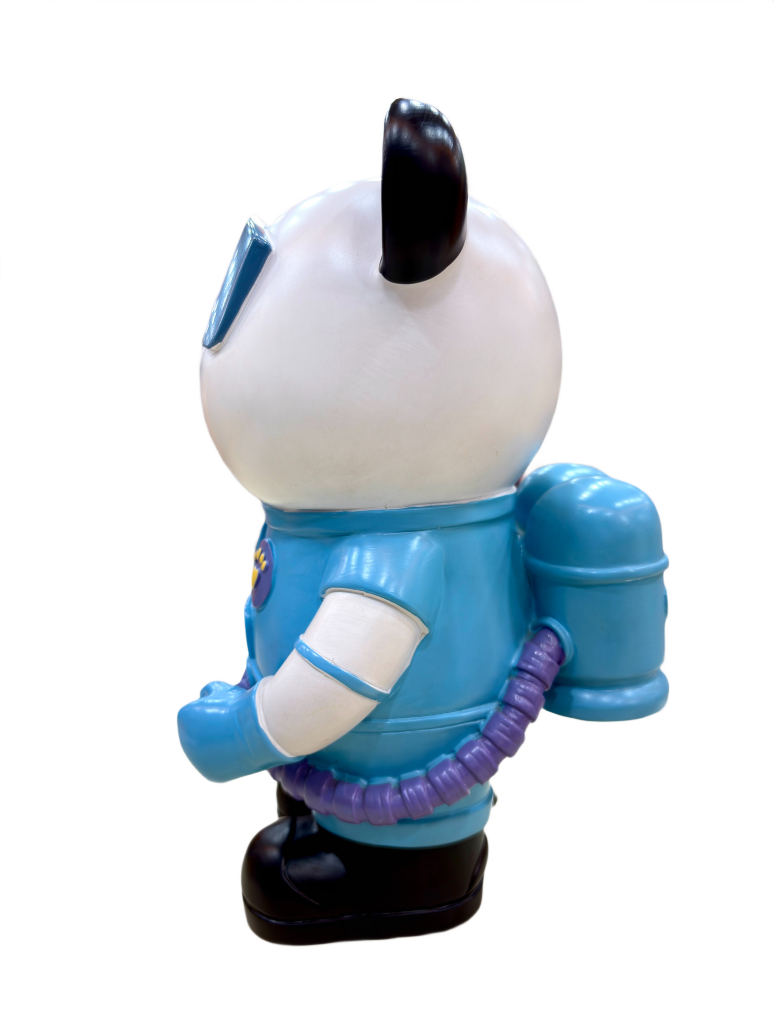 Left side angle of Panda Astronaut 11-inch figurine showing gloves and boots