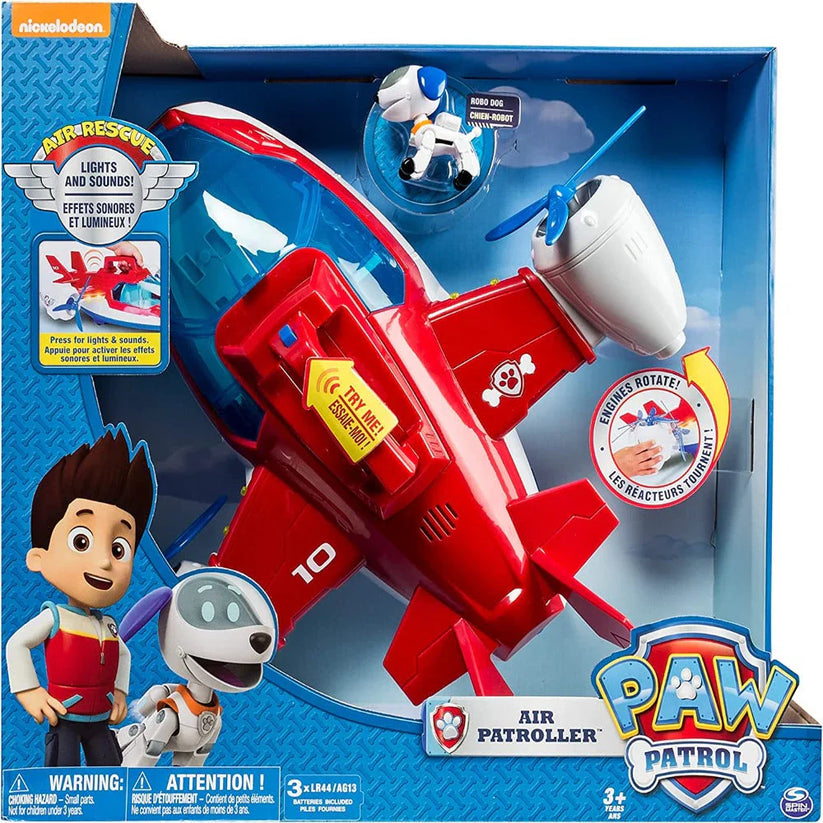 Paw Patrol Air Patroller Plane toy packaging with Robo Dog figure.