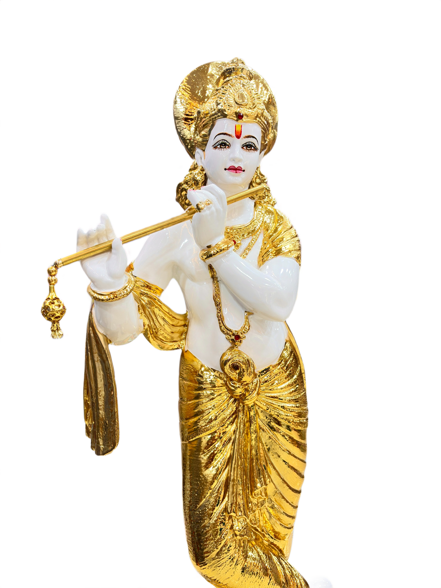 Golden Krishna Idol on Lotus – Handcrafted Hindu God Showpiece for Festive Decor